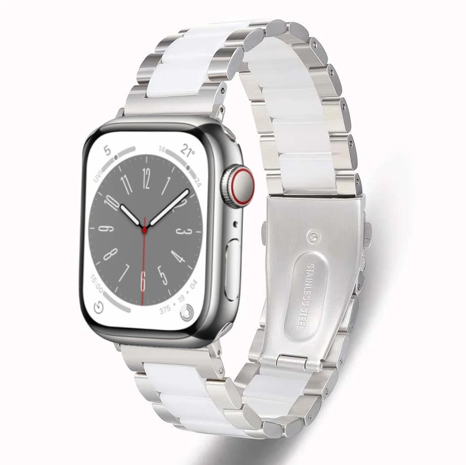 Metal+Ceramic Strap for Apple Watch 49mm 45mm 44mm 42mm 41mm 40mm Stainless Steel Bracelet Belt iWatch Ultra 9 8 7 6 5 4 SE Band