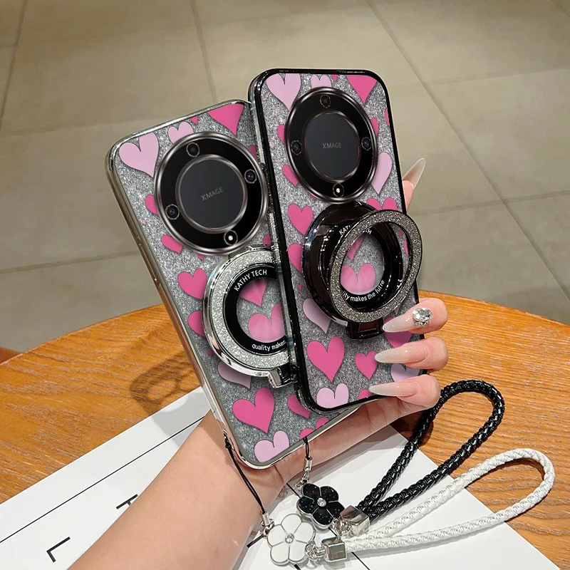 Cute Loving Heart Phone Case Set with Lanyard and Stand – 3 Piece Combo