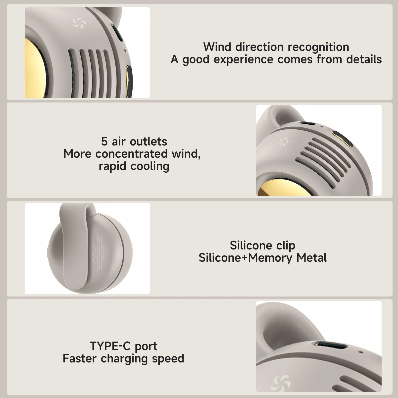 Portable Silent Mini Bladeless Electric Fan Powerful Cooling Clip On USB Rechargeable Personal Wearable Outdoor Office Fan