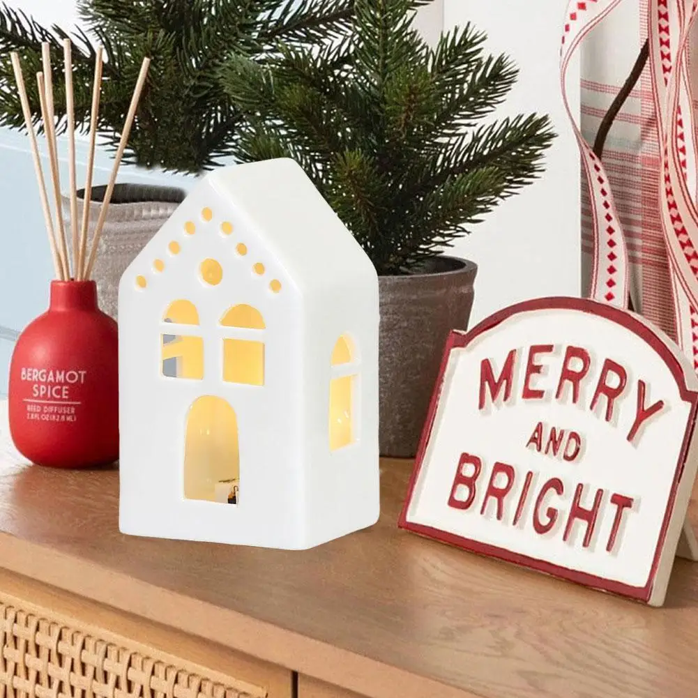 ChristmasWhiteCeramicHouseOrnamentsLEDLightsFestivalDecorations