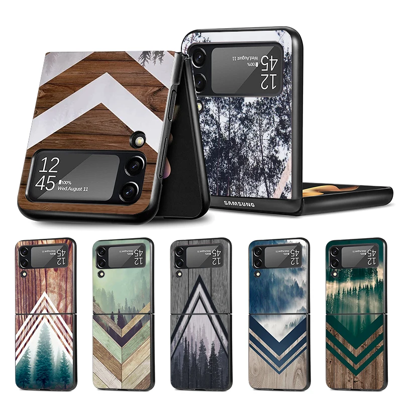 Forest Geometry Wood Nature Z Flip 4 Phnoe Case Per Samsung Z Flip 3 5 5G Black Hard Shell Galaxy Zflip3 Zflip4 Zflip5 Unique Co