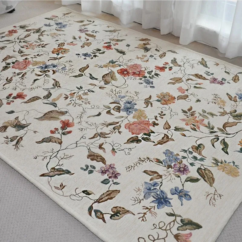 Flower Living Room Carpet European Pastoral Style Luxury Bedroom Rug Retro Velvet Fluffy Sofa Coffee Table Mat Ковер Tapete 양탄자