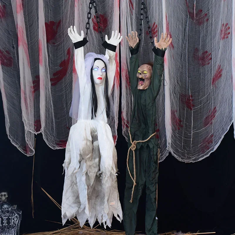Halloween Witch Ghost Decor Horror Pendant Glowing Prank Props Electric Toys Haunted House Bar Club Home Festival Decoration