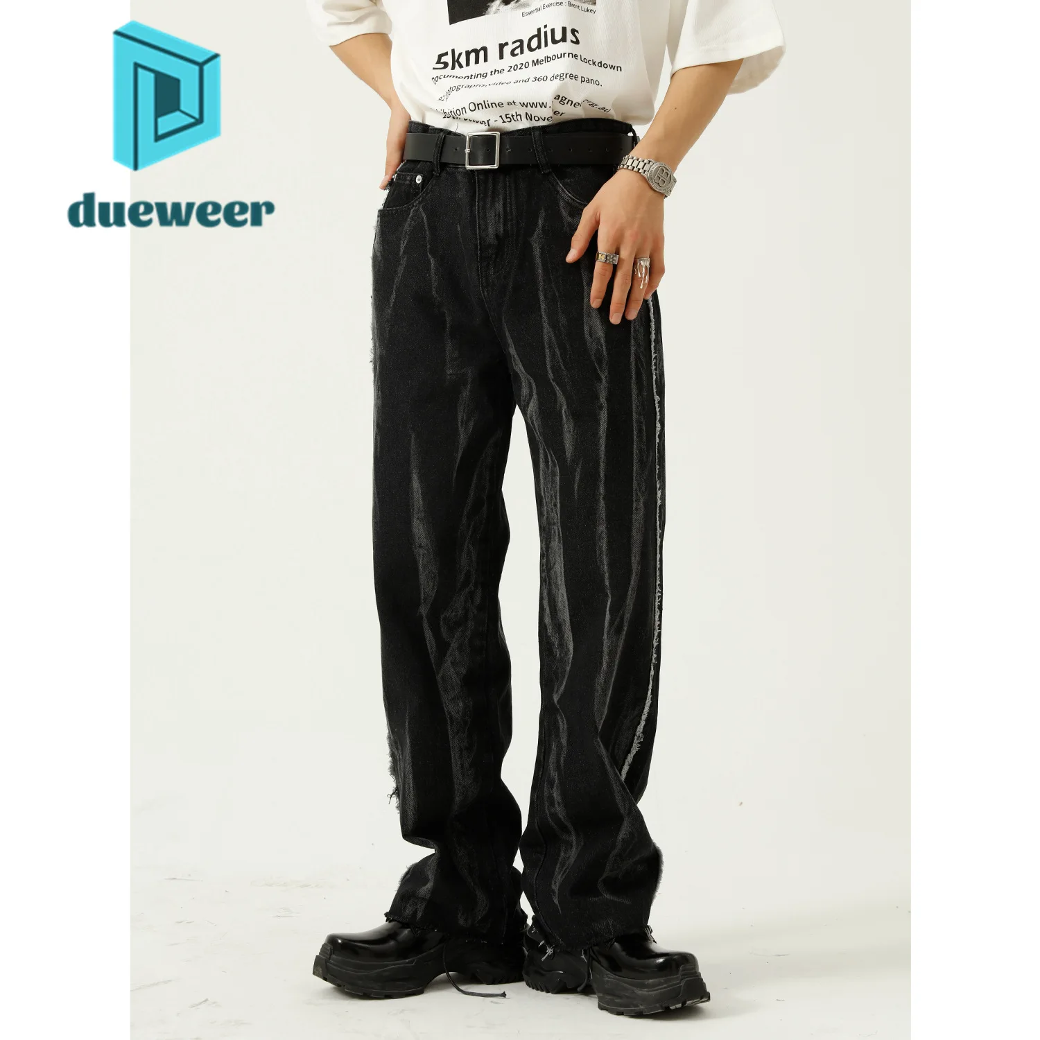 

DUEWEER Men's Tie Dye Straight Jeans Casual Baggy Denim Pants Black Punk Goth Trousers for Men Fashion Hip Hop Streetwear