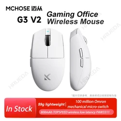 Enhanced Wireless Ergonomic Gaming Mouse - High - Precision 26000 DPI, Rechargeable, Lightweight Design (G3 V2 White)