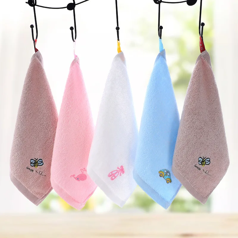 Soft Children Towel Washcloth Baby Bathing Feeding Cartoon Embroidery Cotton Towel for Newborn Handkerchief Shower Cloth 25x25cm