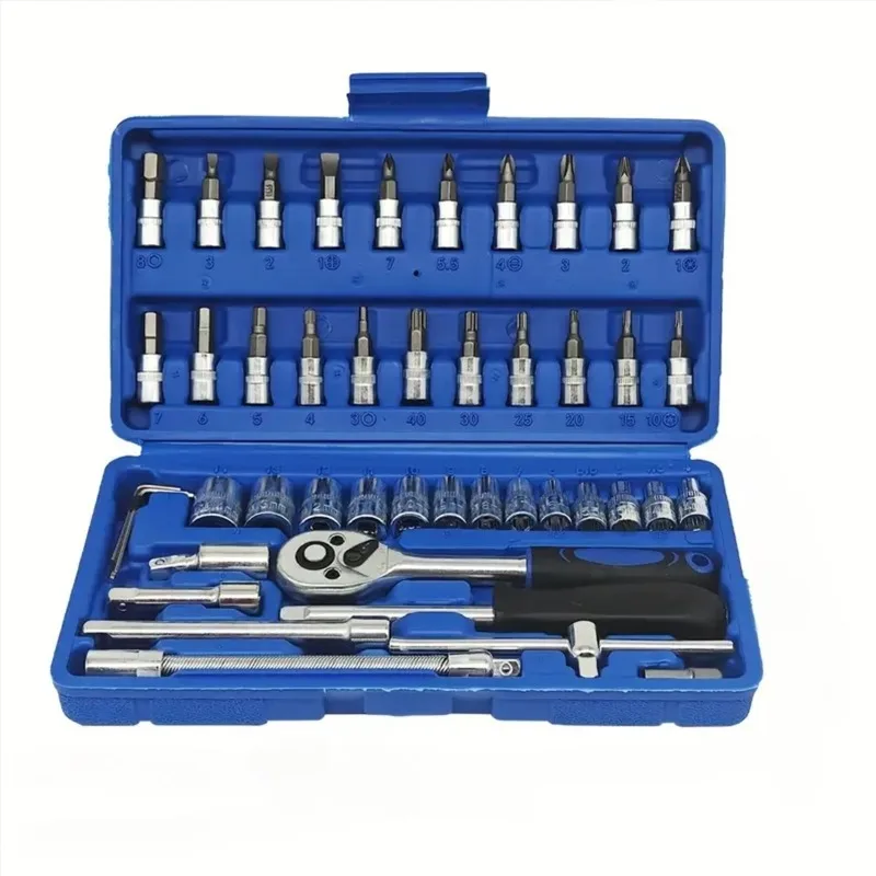 46-Piece Socket Wrench Set Professional Automotive Tool Set Made of Chrome-Vanadium Steel Features Quick-Release Socket Wrench