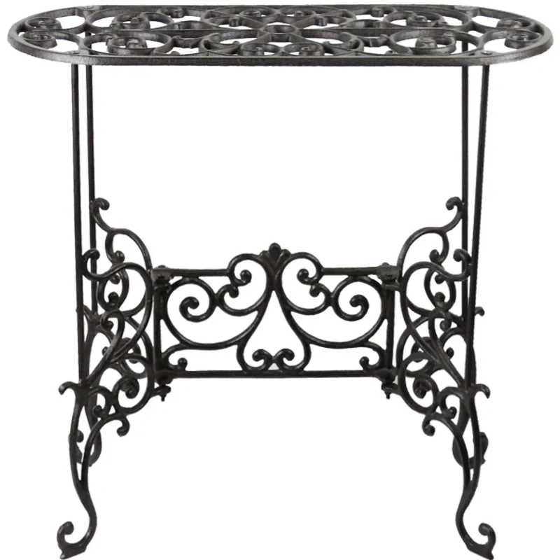 Living Room Standing Bonsai Frame 2-Layer Cast Iron Plant Shelves, Creative Balcony Flower Pot Stool Hollow Out Decorative Shelf