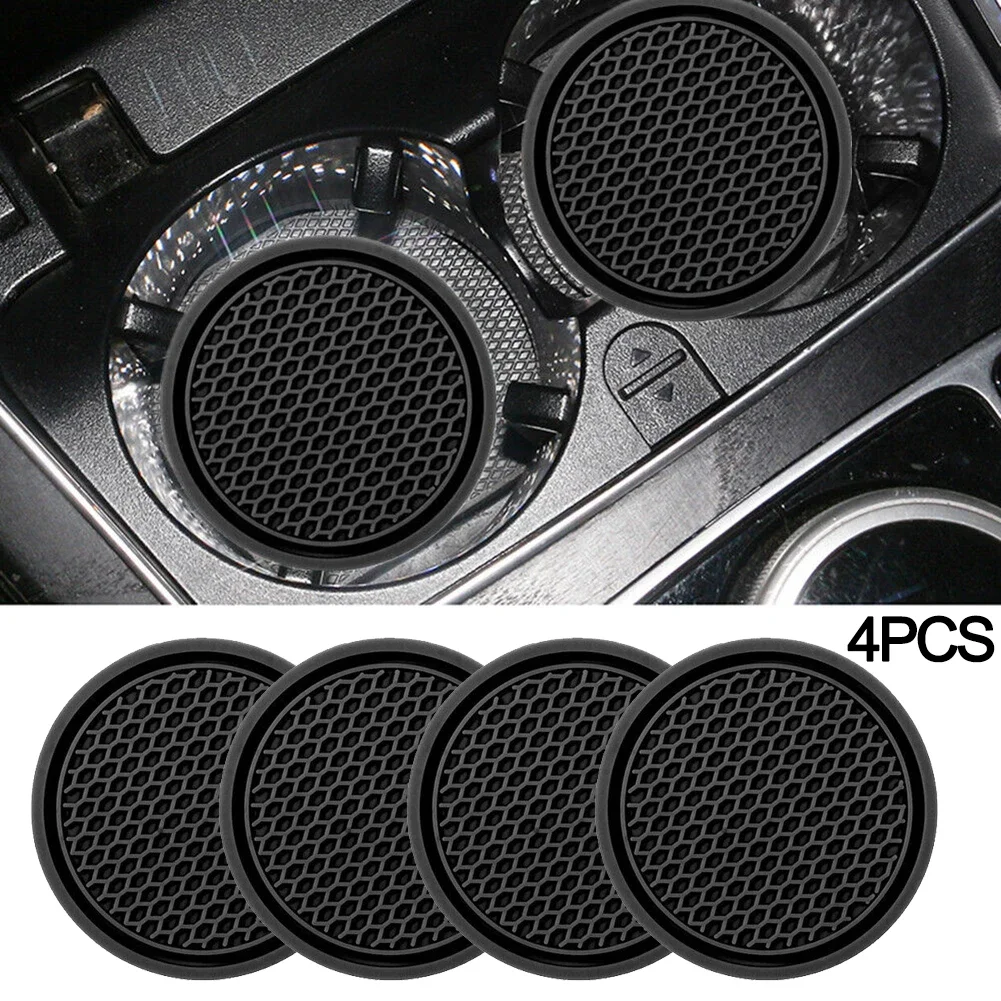 

4PCS Universal Cars Coaster Automatic Anti-Slip Cup Holders Inlay Decoration Silicone Coaster Cars Interior Parts Cushion Black