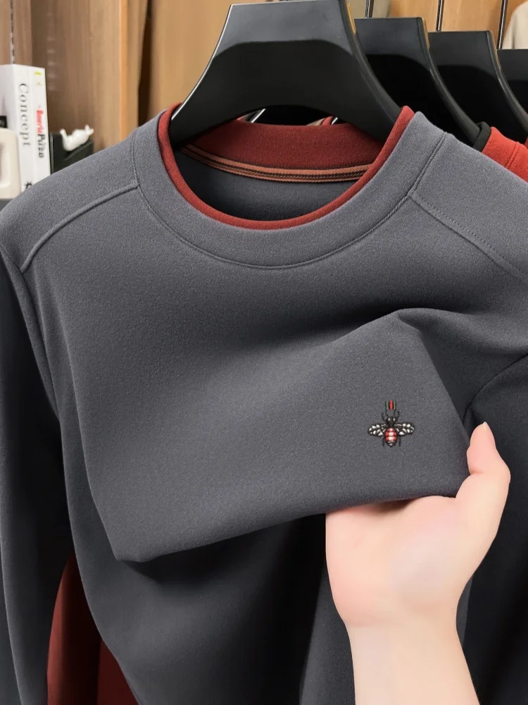 الراقية المخملية الدافئة طويلة الأكمام تي شيرت الر...