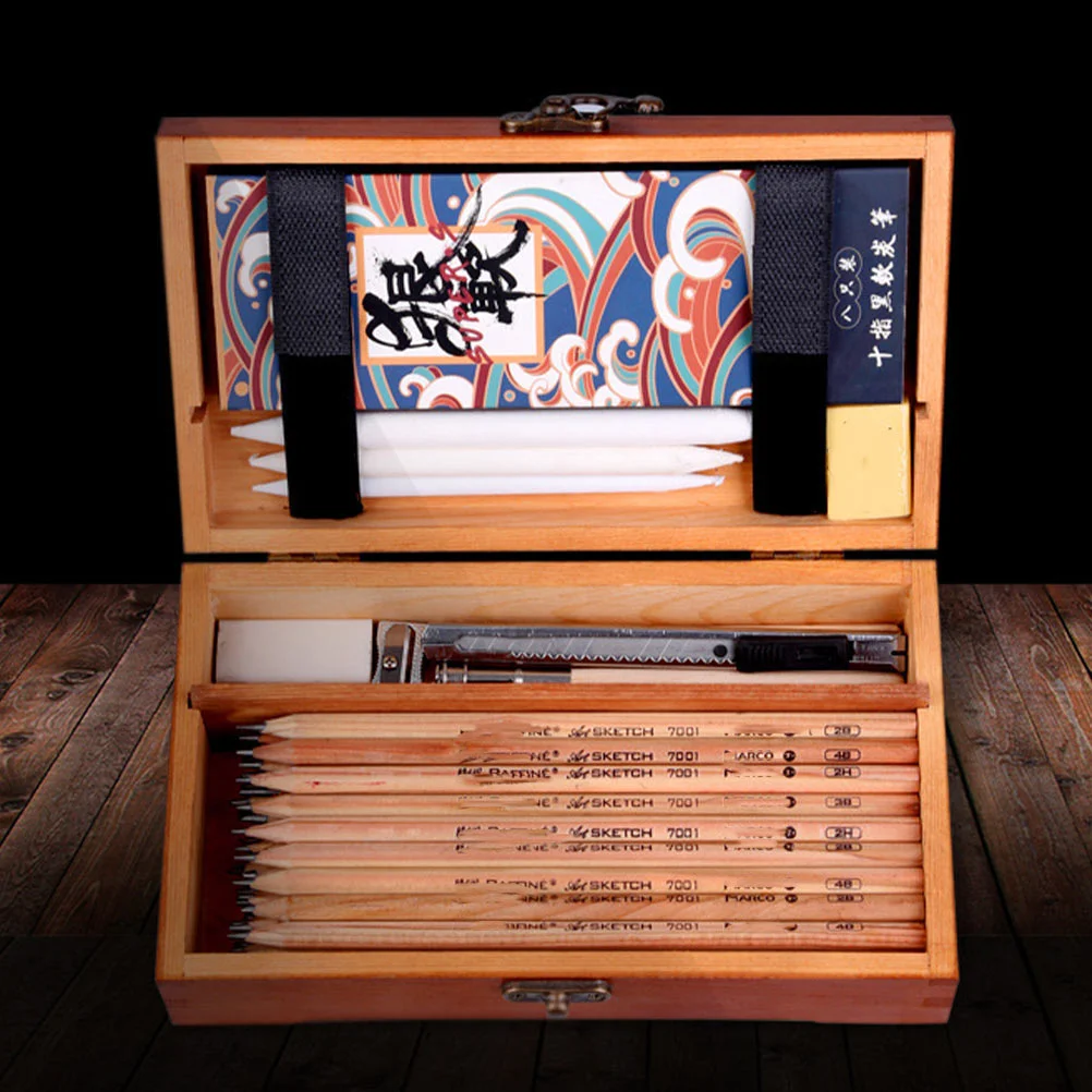 데스크탑 나무 필통, 학생 대용량 소나무 문구 거치대 용기