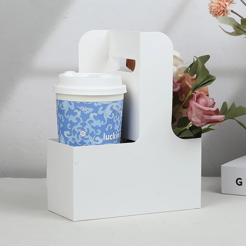 1PCS Faltbare Blume Verpackung Boxen Verdickung Kraft Papier hand Blume Box Milch Tee Kaffee Takeaway hand Tasse Halter – Detail 3