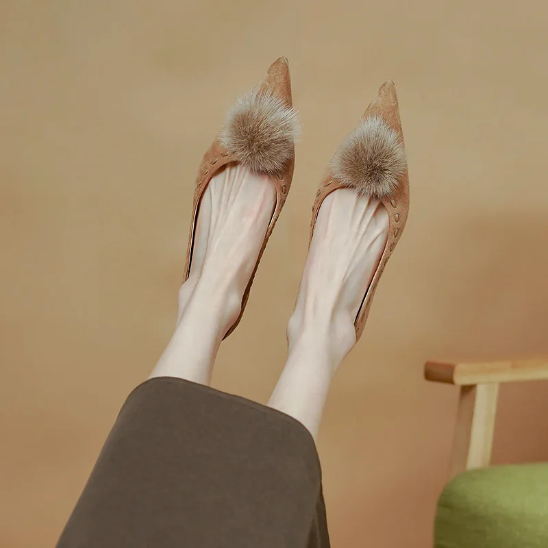 

2023 new spring women pumps natural leather 22-24.5cm length sheep suede full leather shoes of women Low heeled Mary Jane shoes