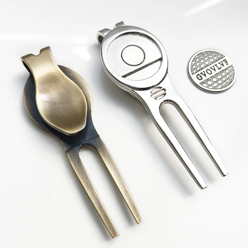 1pc Golf Divot Repair Tool with GvOvLvF Ball Marker, A Unique and Multi-Functional Golf Accessory, Silver And Copper Two Colors 3