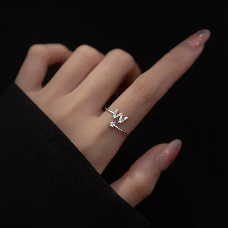 925 Sterling Silver 26 Letter Ring Sparkling Diamond Zircon Open Ring Index Finger Your Name Birthday Party Jewelry Fashion silver rings silver ring