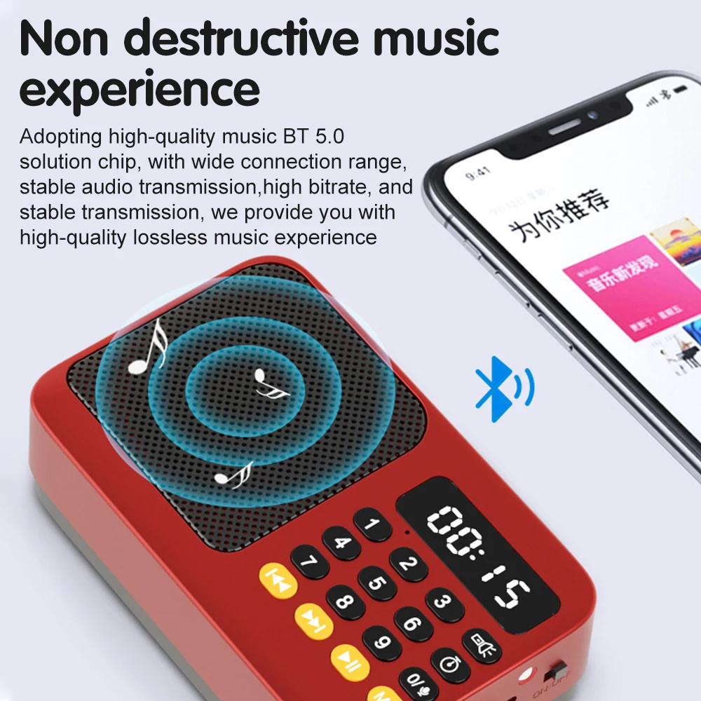 Handheld Portable Rechargeable Digital FM Radio Music Player with USB TF MP3 Speaker LED Display - Audio Entertainment Device