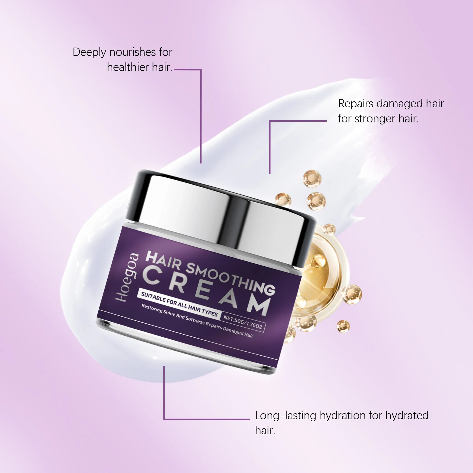 Nourishing Straightening Cream: Boasts a smooth texture, provides gentle care, moisturizes hair strands, and leaves hair sleek.