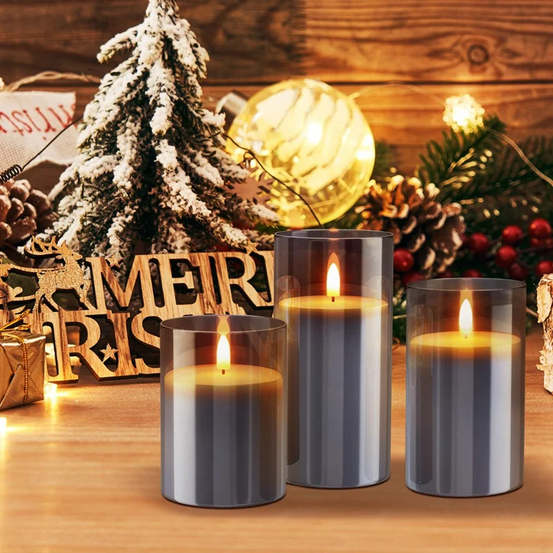 

1Set Flameless Candles For Christmas Wedding, Table Decorations Flameless Candles (Grey)