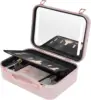 13.4 Inch Travel Makeup Case with Large Lighted Mirror Partitionable Cosmetic Bag Waterproof Portable Cosmetic Organizer (Pink) 2