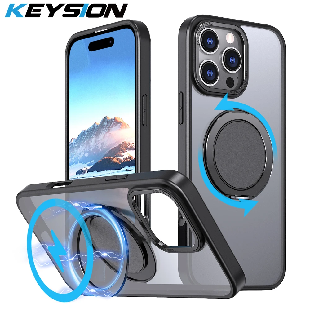 Keysion stoß feste matte Hülle für Magsafe für iPhone 16 Pro Max 360 ° drehbare Magnet ringst änder transparente Telefon rückseite