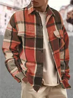 Chemise en flanelle à carreaux pour homme, chemise boutonnée à manches longues, style décontracté printemps-automne, veste à carreaux coupe ample pour 3