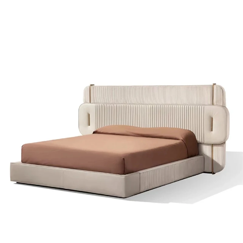 

Leather Art Bed Simple Modern Bedroom Pleated Bed Large Backrest Soft Bag Bed