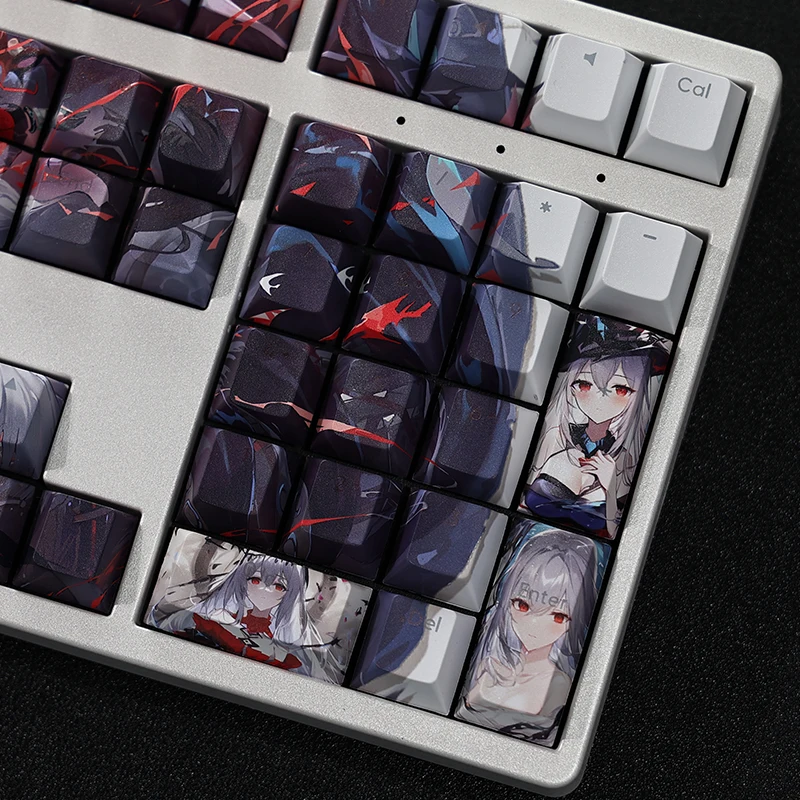 Chaves Conjunto Arknights Skadi Keycap Pbt Tintura Subbed Backlit Keycaps dos Desenhos Animados Anime Gaming Key Caps para Ansi 61 87 104 108 Layout 108 - Imagem 2