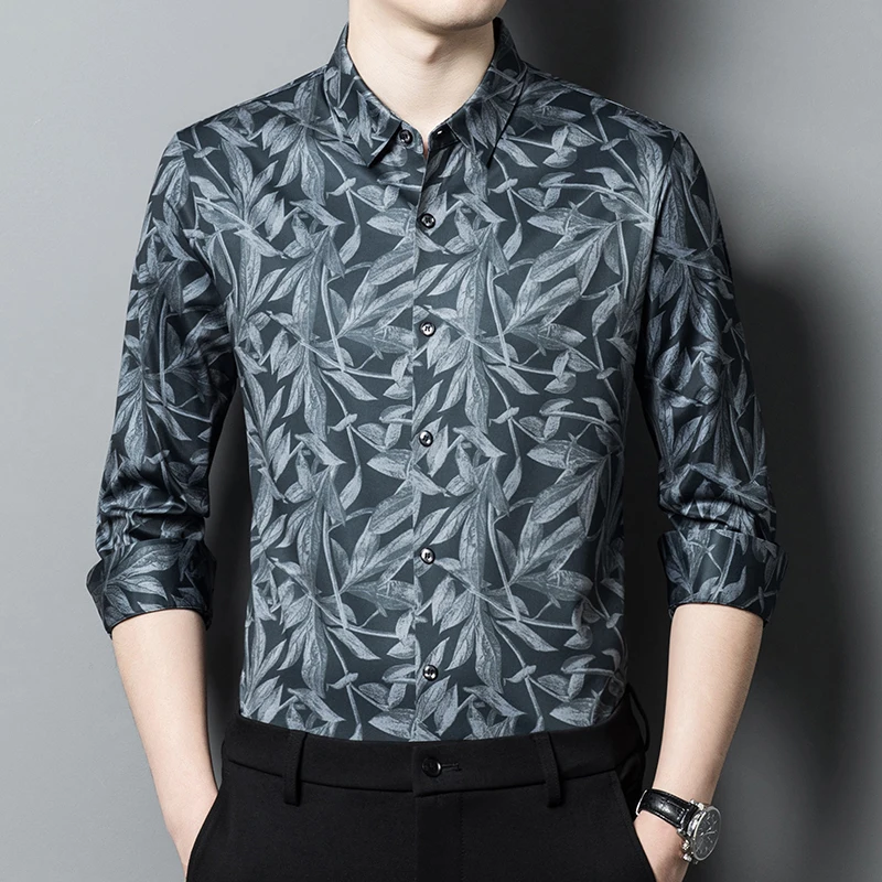 

Regular Fit 3D Print Seamless Luxury Casual Long Sleeve Men Shirt Spring New Top Quality Soft Comfortable Silky Camisa Masculina