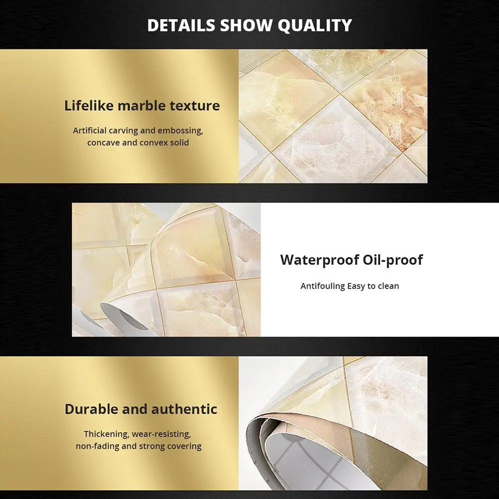 Waterproof Marble Wall Border Stickers for Living Room