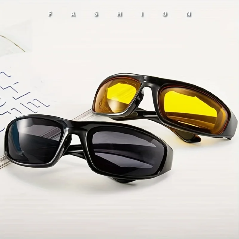 Sports Glasses Combo Windproof Cycling Eyewear Outdoor Glasses With Yellow & Grey Lenses Durable Frame Athletic Accessories 1pc