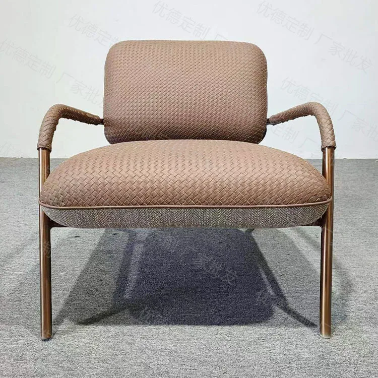 

Rose-colored stainless steel frame, leather soft bag living room lounge chair