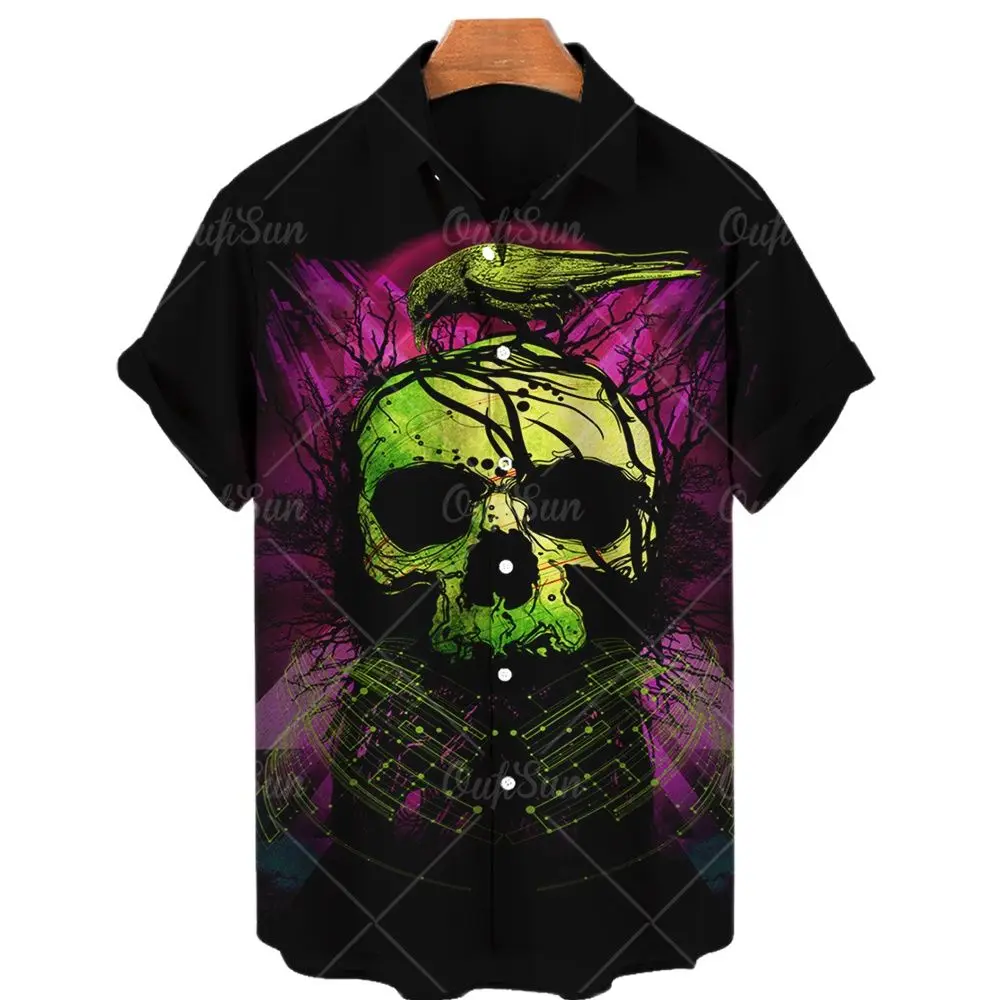 

Horror Skull Hawaiian Shirts For Men's Retro 3d Fashion Casual Lapel Short Sleeves Breathable Tops Summer Imported Clothing