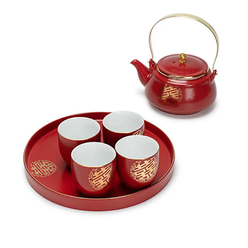 Ceramic Red Wedding Tea Set, Porcelain Teaware, Teaware, Teapot, Teapot Cup, Luxury Gift for Best Friend, Newlywed Souvenir Gift