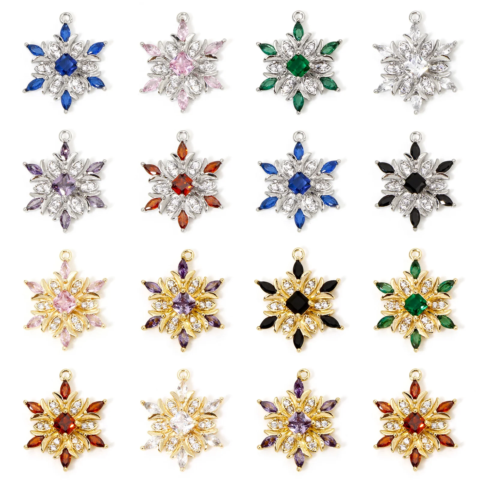 1 Stück Messing Weihnachts anhänger Schneeflocke klar Zirkonia mehrfarbige Strass Anhänger für Halskette Herstellung 20,5mm x 16mm