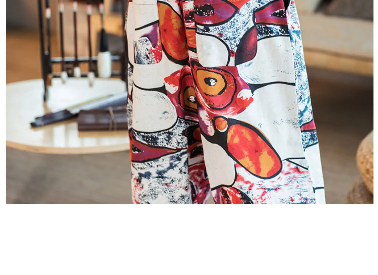 Description Picture 3 of itemMen Printed Harem Pants 2024 New Cotton Linen Drawstring Trousers Streetwear Hip Hop Fitting Jogging Loose Casual Wide Leg Pants