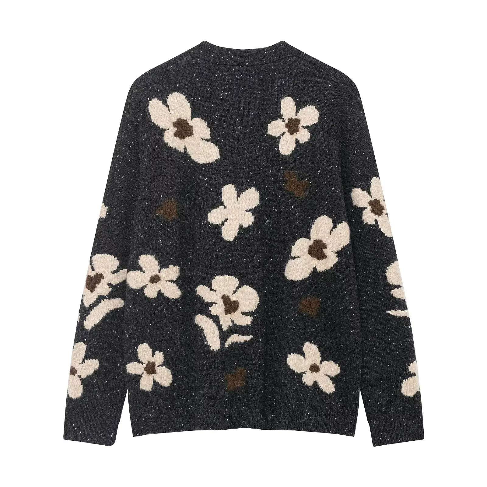 Casual Chic Women Cardigan Long Sleeve Flower Jacquard Knitting Cardigans Fashion 2025 Autumn Winter Loose Sweater Coat