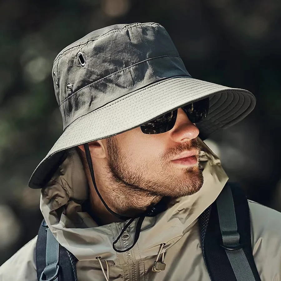 Summer Bucket Hat For Men Fisherman Cap Fishing Outdoor Sunshade Big Brim Sunscreen Riding Hiking Suncreen Sunhat