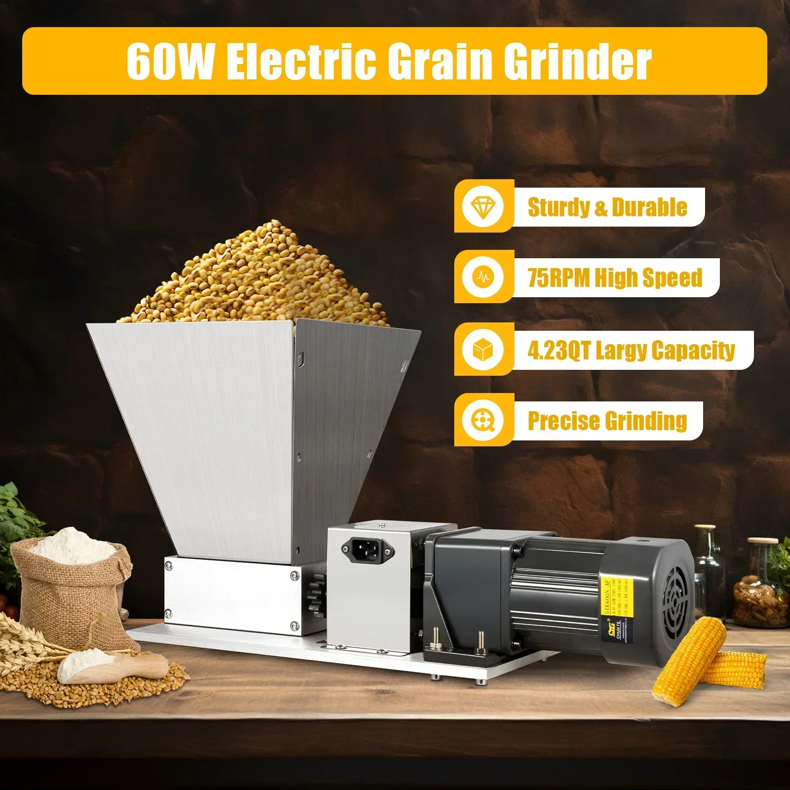 High Quality Home Coffee Bean Grinder W/ Stainless knurled knobs Electric Grain Barley Mill Crusher For Brew Factory Farm