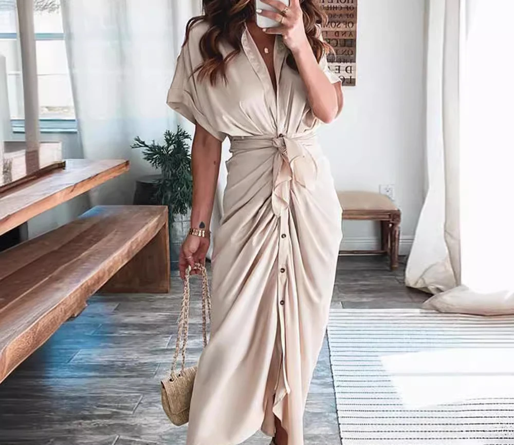 

Short-sleeved Dress Woman Streetwear Spring 2024 Elegant Long Skirt Fashion Versatile Casual Loose Fit Y2k Dresses for Female