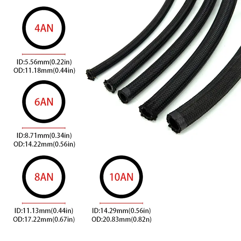 1M/3M/5M/6M AN4 AN6 AN8 AN10 Fuel Hose Oil Gas Cooler Hose Line Pipe Tube Nylon Stainless Steel Braided Inside CPE Rubber - Image 3