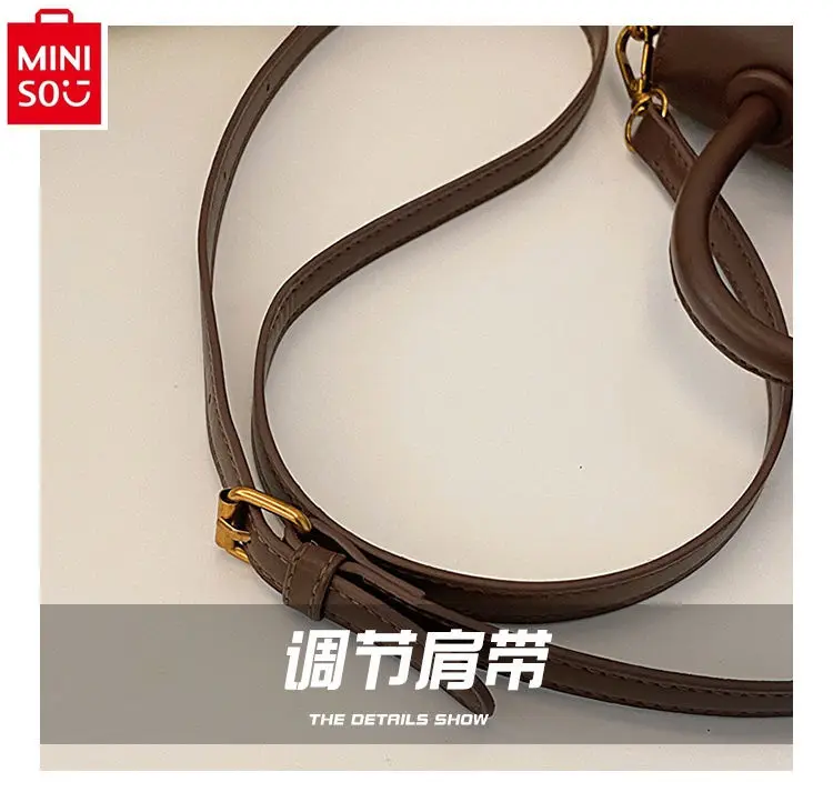 MINISO Disney Retro Fashion Mickey Lock Buckle Handbag for Women High Quality PU Classic Versatile Shoulder Small Round Bag