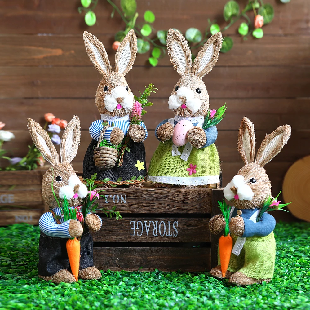 1/2pcs Cute Straw Rabbit Stand Bunny Carrot Egg Ornament Easter Party Home  Garden Wedding Decor Photo Props Child Birthday Gift - AliExpress, image size:1000x1000