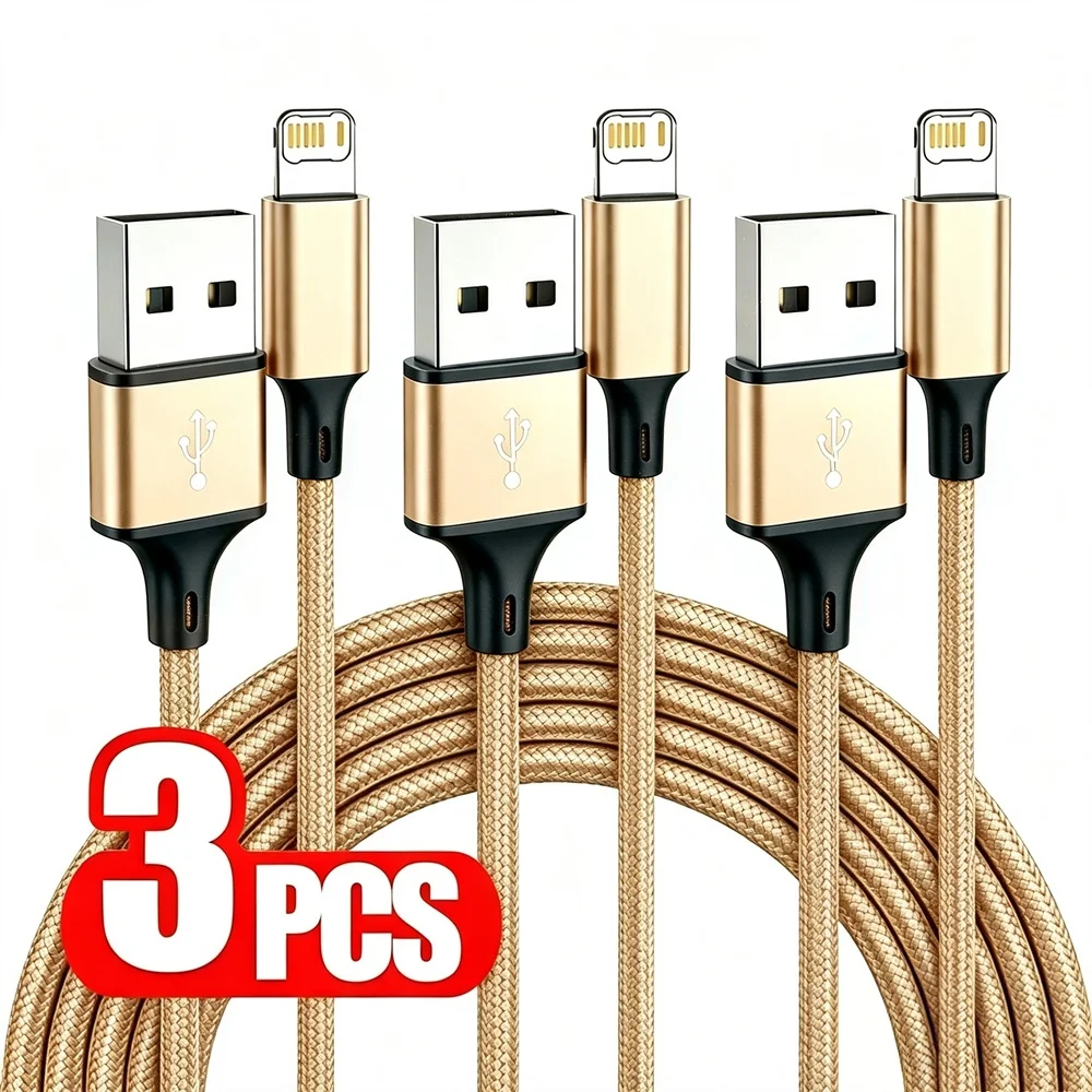 3PCS 20W USB Fast Charging Nylon Braided Cable For iPhone 11 12 13 14 Pro Max X XR XS Max SE Quick Charge USB-A Data Sync Cables