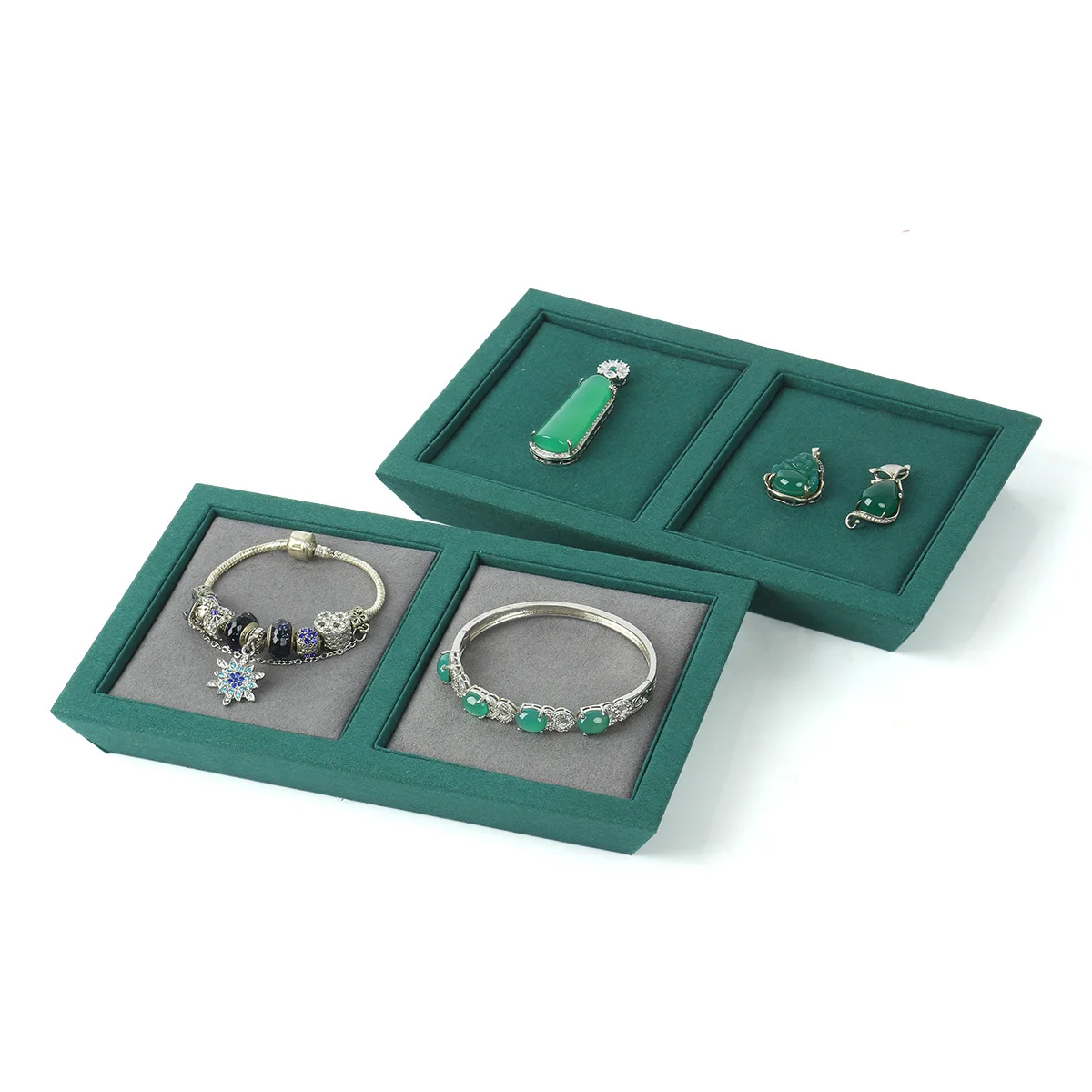 

Recommend High Quality Pu Leather Ring Bangle For Femal Pendent Display For Gifts Jewelry Packaging Green Trays