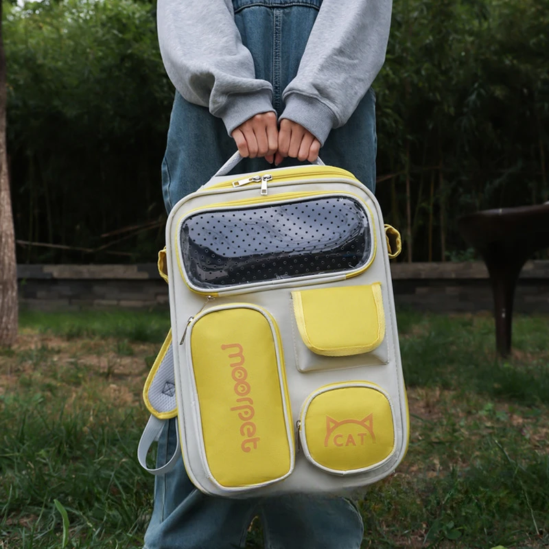 Large Capacity Cat Carrier Backpack Adjustable Strap Pet Carrying Bag Foldable Cat Backpack for Outdoor Travel