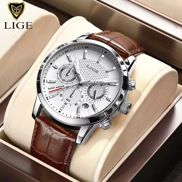 Luxury 2025 Men's Waterproof Leather Quartz Watch - LIGE Collection