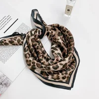 New 100% Real Silk Scarf For Woman Vintage Leopard Head Hair Scarfs Small Square Bandana Femme Office Neckerchief SD0201 1