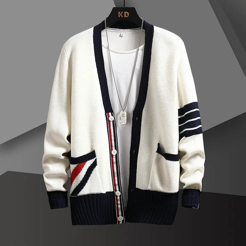 

England Style Pocket Men Cardigan Fashion Brand Autumn Winter Sweater Men Cardigan Plus Size Spliced Cardigan Knit Jacket