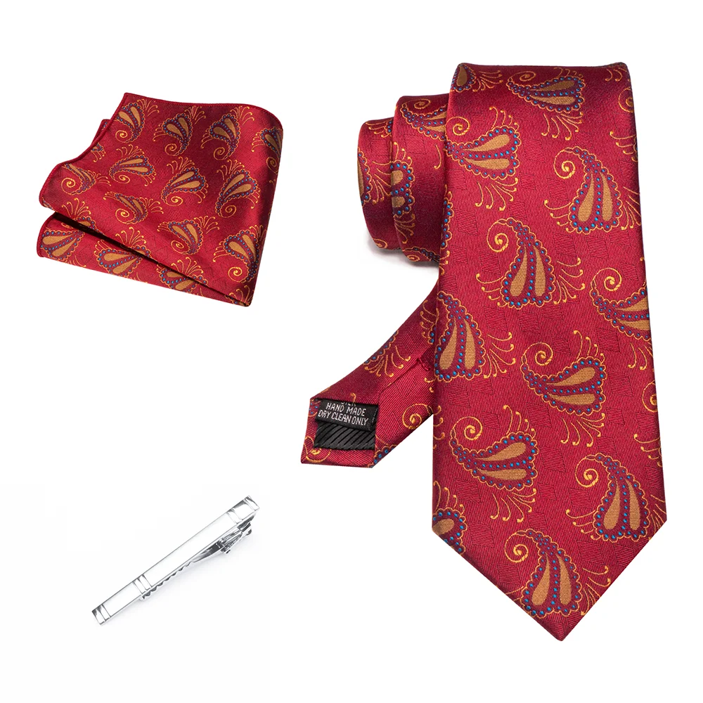 EASTEPIC 8 cm Herrenkrawatte Rot Grün Paisley Krawattenset mit Krawattenklammer Hochwertiges Accessoire für Hochzeit und Party Ausverkaufsartikel – Detail 29