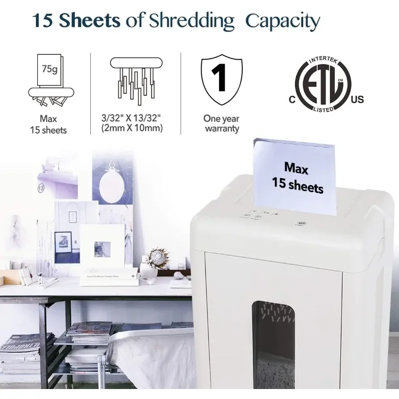 WOLVERINE 15-Sheet Super Micro Cut High Security Level P-5 Heavy Duty Paper/CD/Card Shredder for Home Office 2